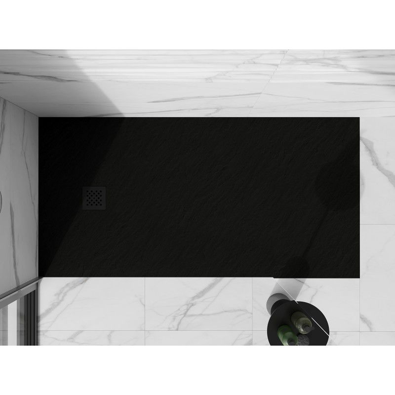 Mexen Stone+ composite rectangular shower tray 180 x 80 cm, black, black cover - 44708018-B
