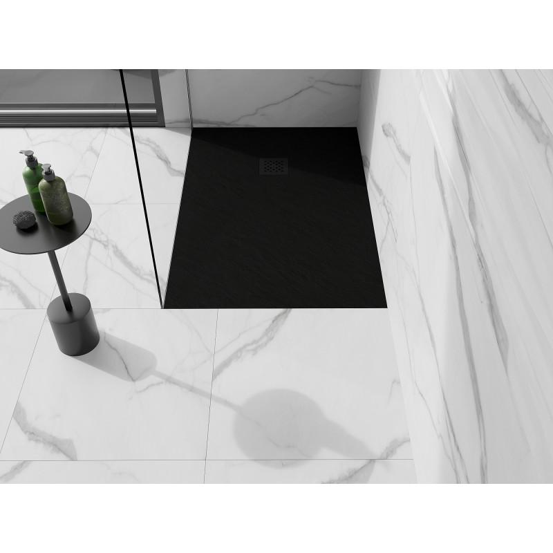 Mexen Stone+ composite rectangular shower tray 130 x 70 cm, black, black cover - 44707013-B