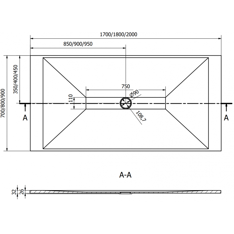 Mexen Toro rectangular shower tray SMC 200 x 90 cm, white, white cover - 43109020-W