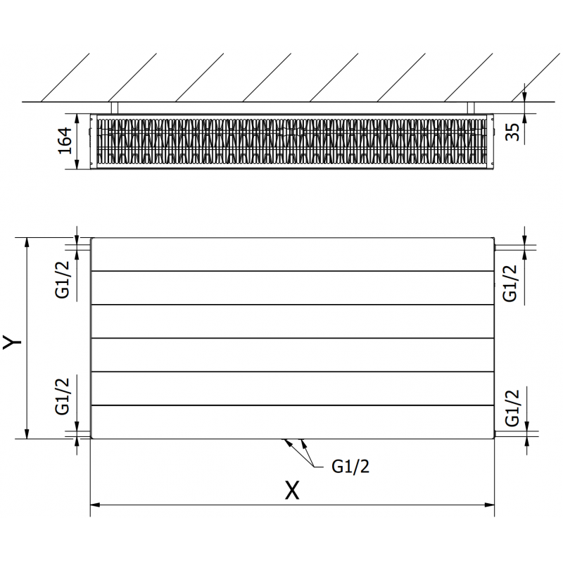 Mexen Line CCL33 panel radiator 500 x 1800 mm, central bottom connection, 3421 W, black - W6C33L-050-180-70