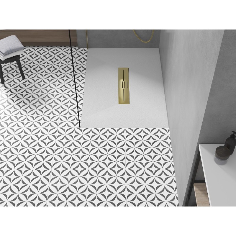 Mexen Toro rectangular SMC shower tray 130 x 70 cm, white, gold cover - 43107013-G