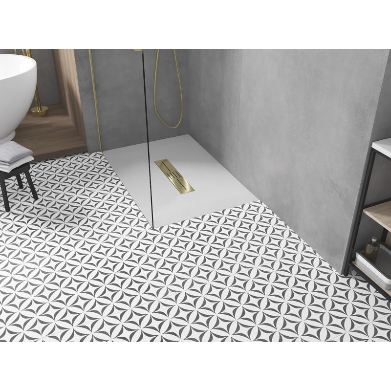Mexen Toro rectangular shower tray SMC 110 x 80 cm, white, gold grill - 43108011-G