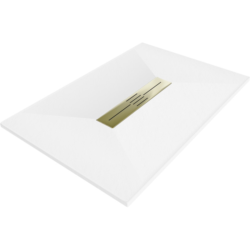 Mexen Toro rectangular shower tray SMC 130 x 80 cm, white, gold cover plate - 43108013-G