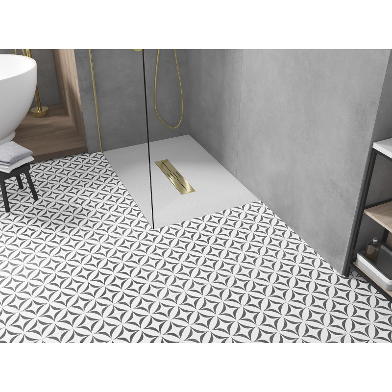 Mexen Toro rectangular SMC shower tray 130 x 80 cm, white, gold cover - 43108013-G