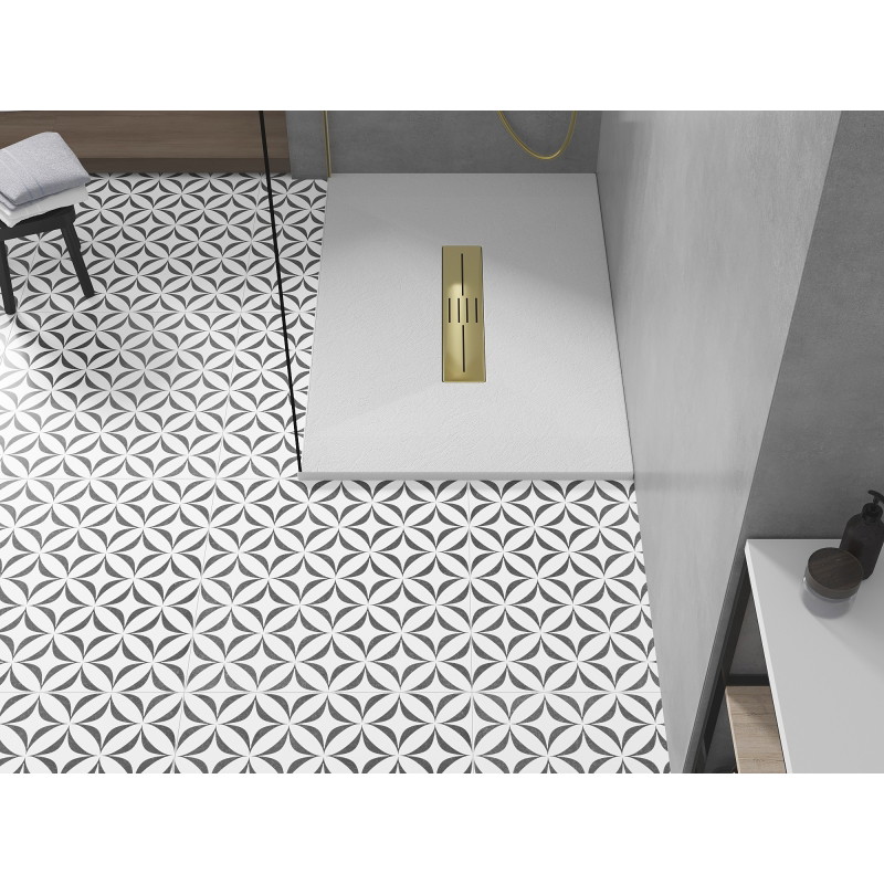 Mexen Toro rectangular shower tray SMC 110 x 80 cm, white, gold grill - 43108011-G