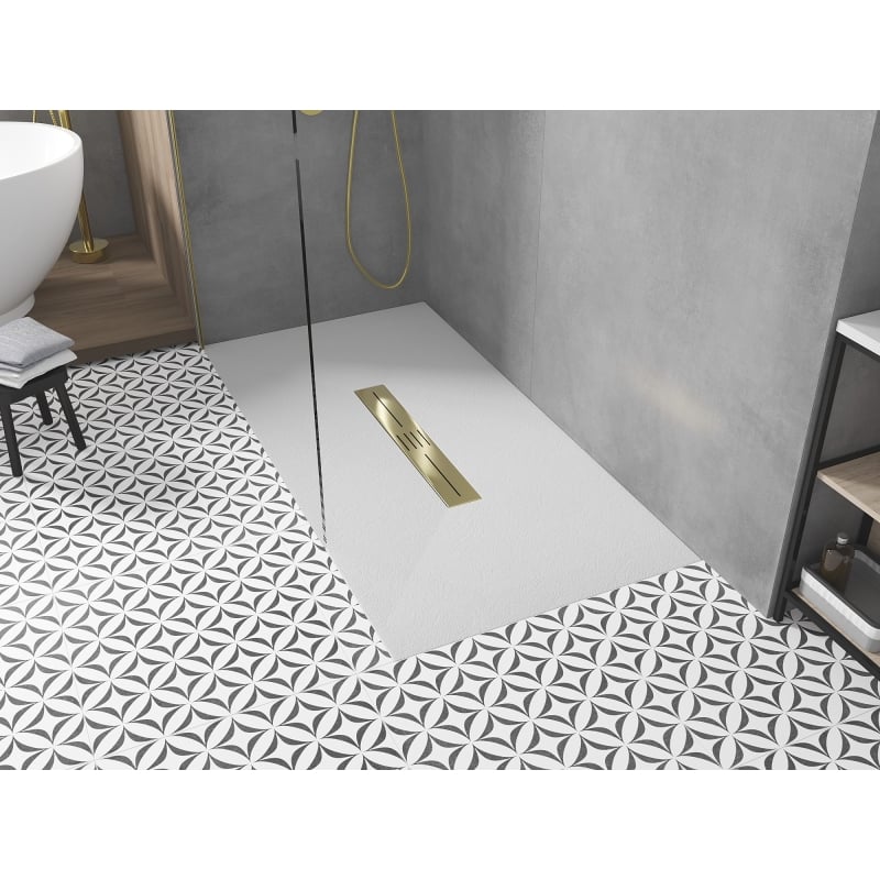 Mexen Toro rectangular SMC shower tray 160 x 70 cm, white, gold cover - 43107016-G