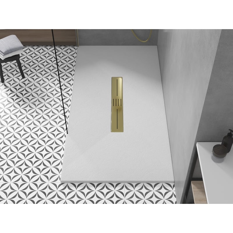 Mexen Toro rectangular SMC shower tray 180 x 70 cm, white, gold cover - 43107018-G