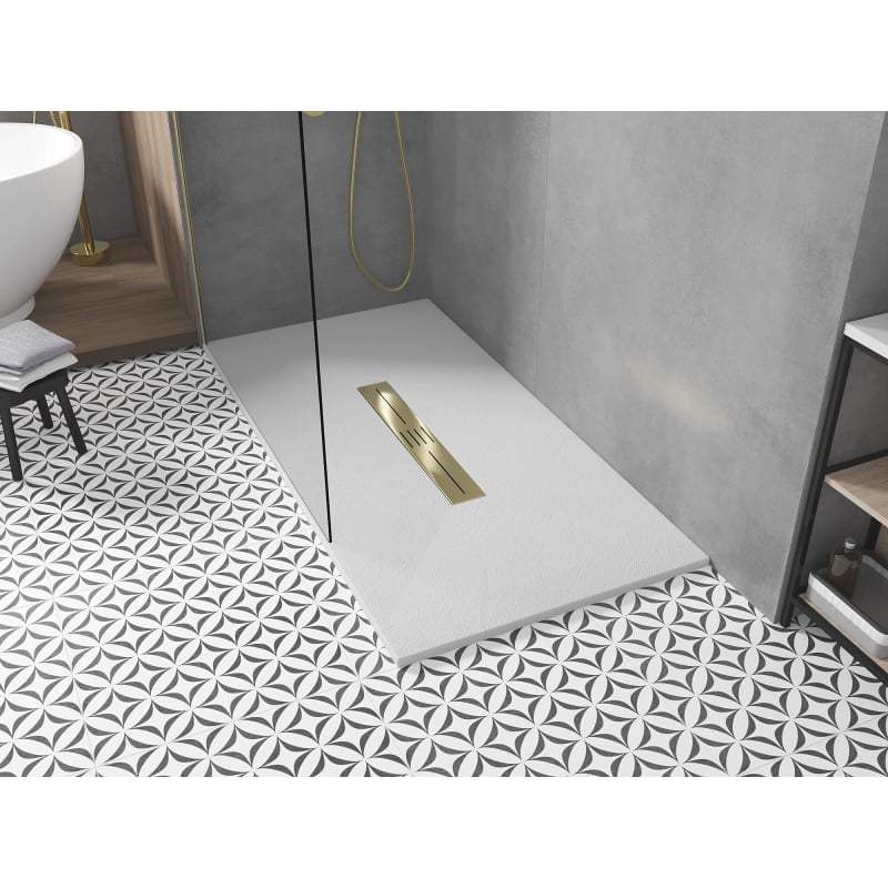 Mexen Toro rectangular SMC shower tray 160 x 80 cm, white, gold cover - 43108016-G