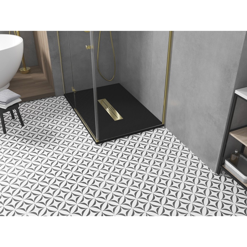 Mexen Toro rectangular SMC shower tray 110 x 70 cm, black, gold cover - 43707011-G