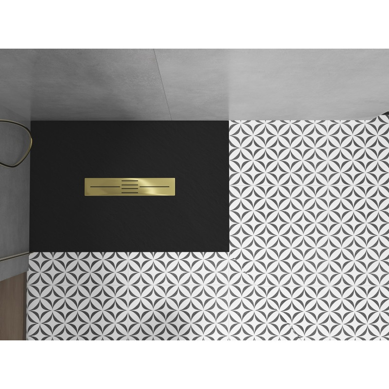 Mexen Toro rectangular SMC shower tray 120 x 80 cm, black, gold cover plate - 43708012-G