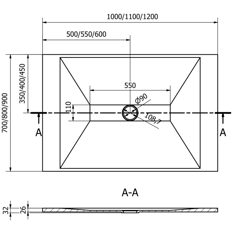 Mexen Toro rectangular SMC shower tray 120 x 80 cm, black, gold cover plate - 43708012-G