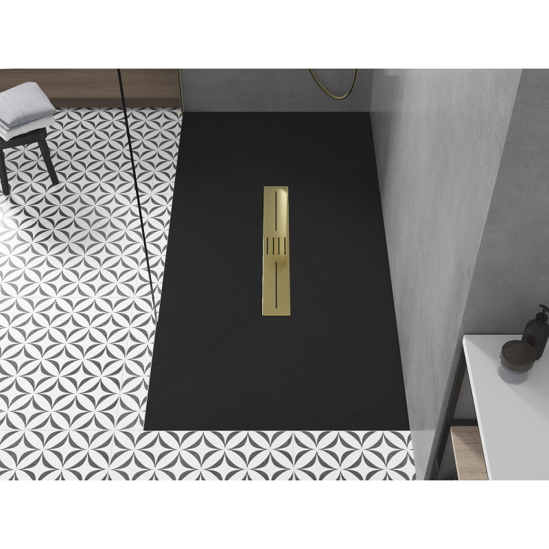 Mexen Toro rectangular SMC shower tray 180 x 70 cm, black, gold cover - 43707018-G