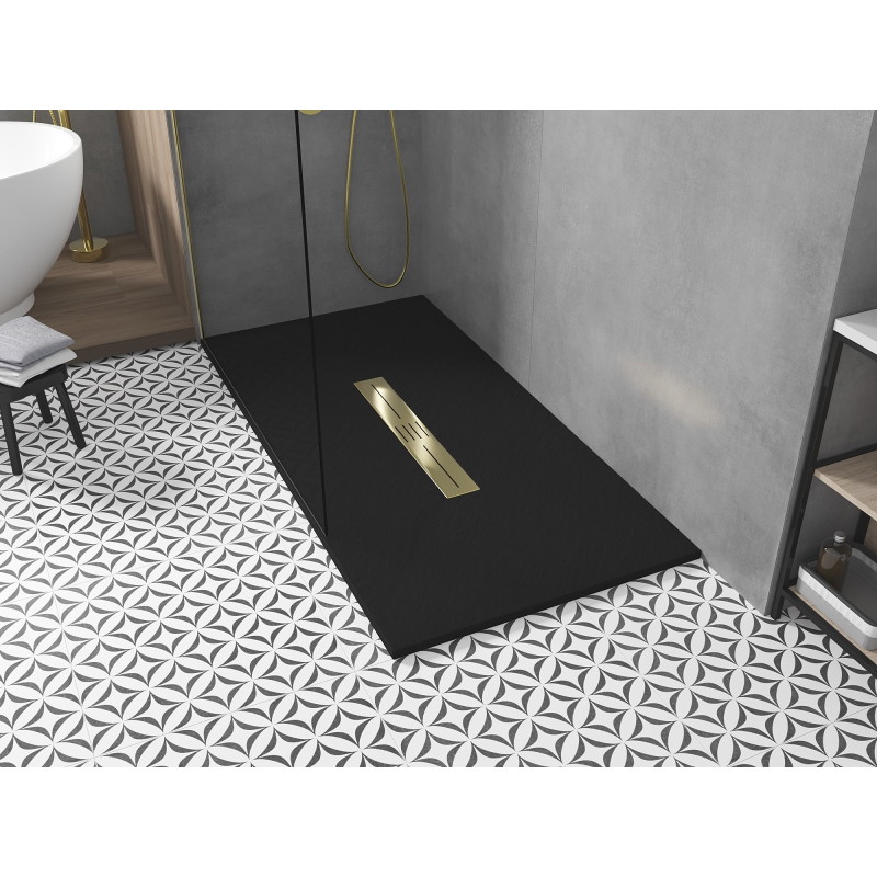 Mexen Toro rectangular SMC shower tray 160 x 80 cm, black, gold cover - 43708016-G