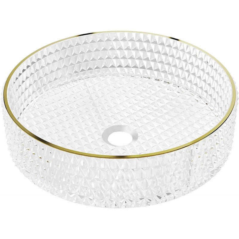 Mexen Aura glass worktop washbasin 39 x 39 cm, transparent/gold - 24013905