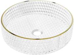 Mexen Aura glass countertop sink 39 x 39 cm, transparent/gold - 24013905