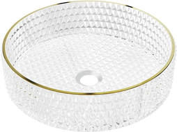 Mexen Aura glass worktop washbasin 39 x 39 cm, transparent/gold - 24013905
