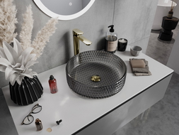 Mexen Aura glass worktop washbasin 39 x 39 cm, Black - 24013970