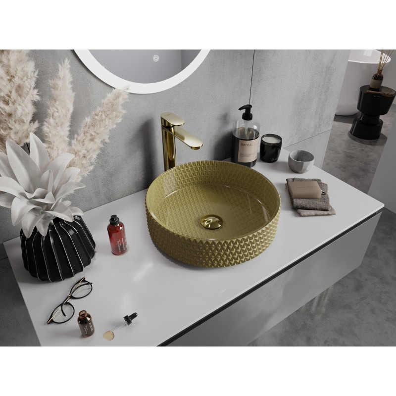 Mexen Aura glass countertop sink 39 x 39 cm, gold - 24013950