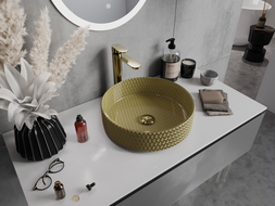 Mexen Aura glass worktop washbasin 39 x 39 cm, gold - 24013950