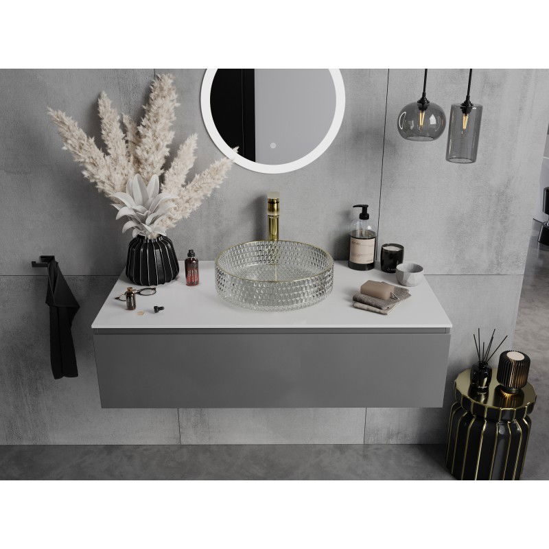 Mexen Aura glass countertop washbasin 39 x 39 cm, transparent/gold - 24013905