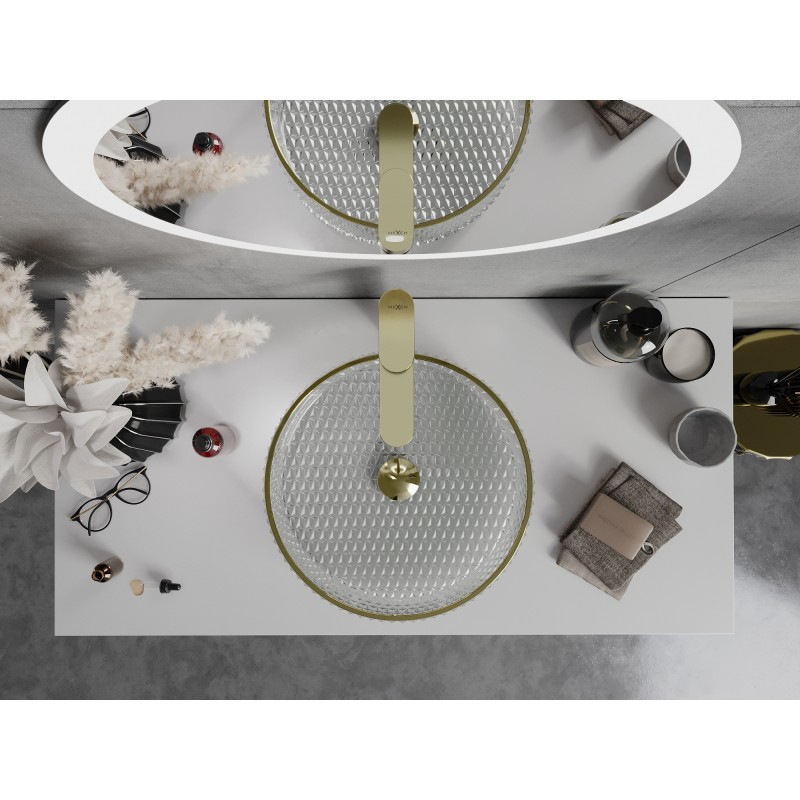 Mexen Aura glass countertop sink 39 x 39 cm, transparent/gold - 24013905