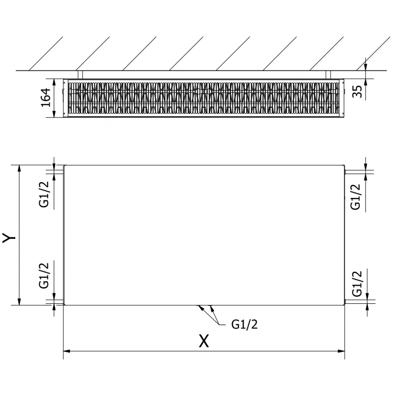 Mexen Flat CCF33 flat radiator 600 x 1200 mm, bottom central connection, 2641 W, black - W6C33F-060-120-70