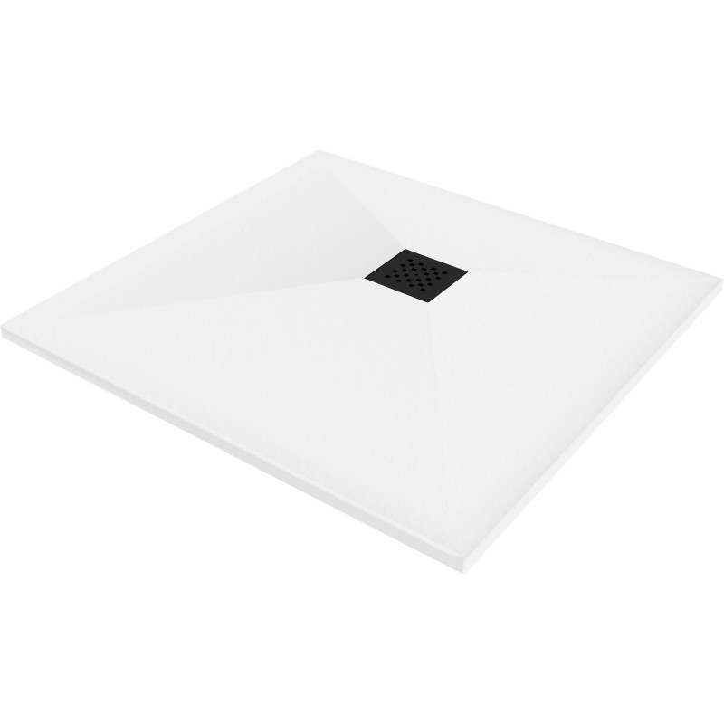 Mexen Stone+ composite square shower tray 100 x 100 cm, white, with black cover - 44101010-B