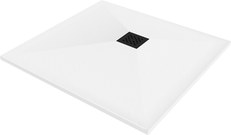 Mexen Stone+ composite square shower tray 100 x 100 cm, white, with black cover - 44101010-B