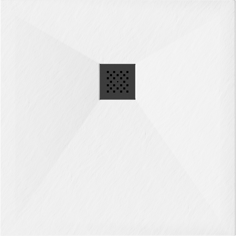 Mexen Stone+ composite square shower tray 100 x 100 cm, white, with black cover - 44101010-B