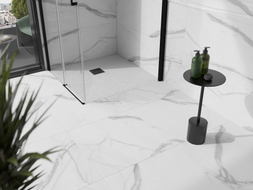 Mexen Stone+ composite square shower tray 100 x 100 cm, white, with black cover - 44101010-B