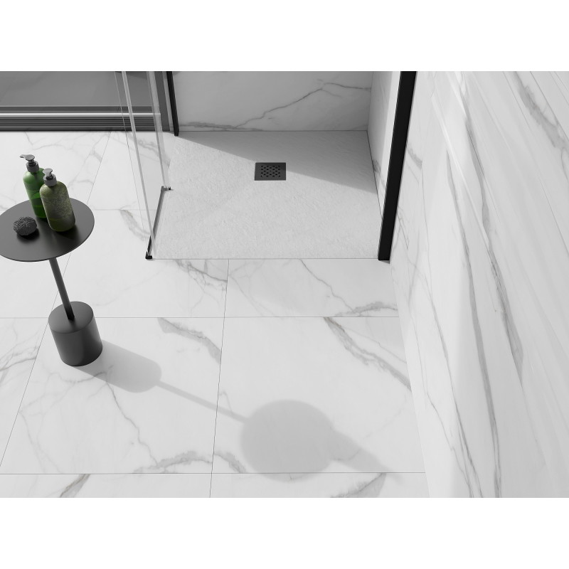 Mexen Stone+ composite square shower tray 100 x 100 cm, white, with black cover - 44101010-B