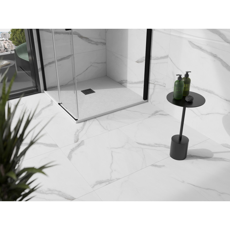 Mexen Stone+ composite square shower tray 90 x 90 cm, white, black cover - 44109090-B