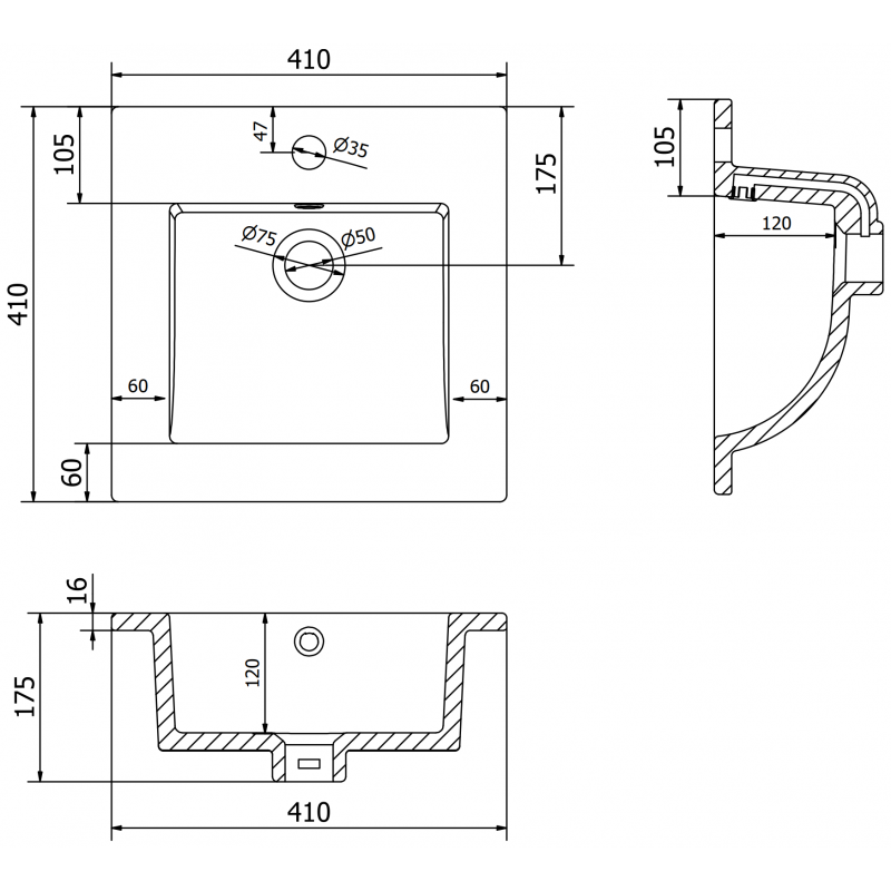 Mexen Atena built-in washbasin 41 x 41 cm, white - 25014100