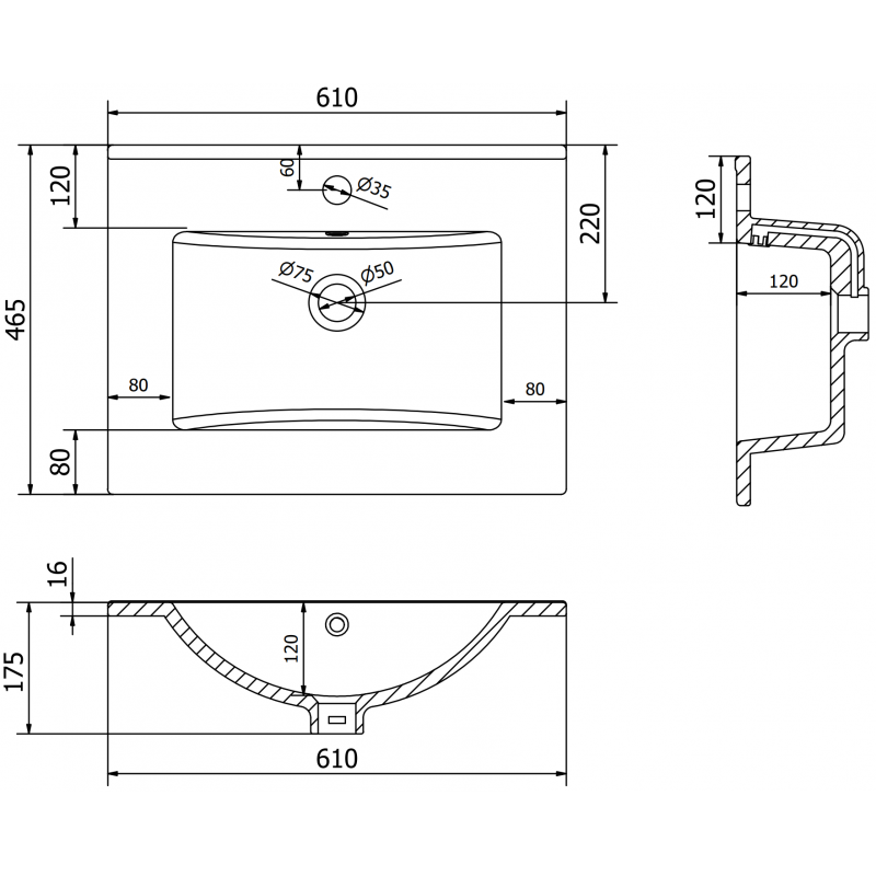 Mexen Atena built-in washbasin 61 x 46 cm, white - 25016000