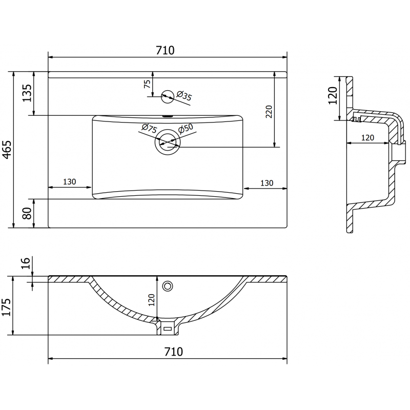 Mexen Atena countertop sink 71 x 46 cm, white - 25017000