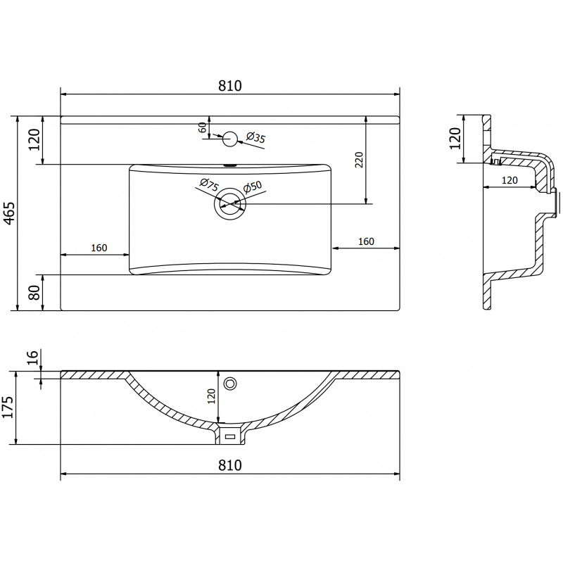 Mexen Atena sink embedded in countertop 80 x 46 cm, white - 25018000