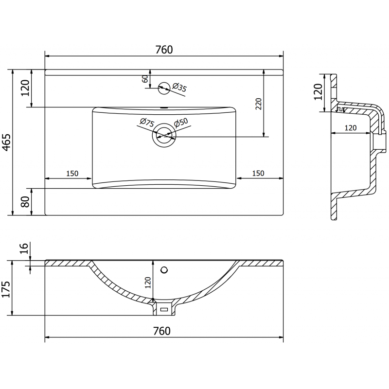 Mexen Atena recessed sink 76 x 46 cm, white - 25017500
