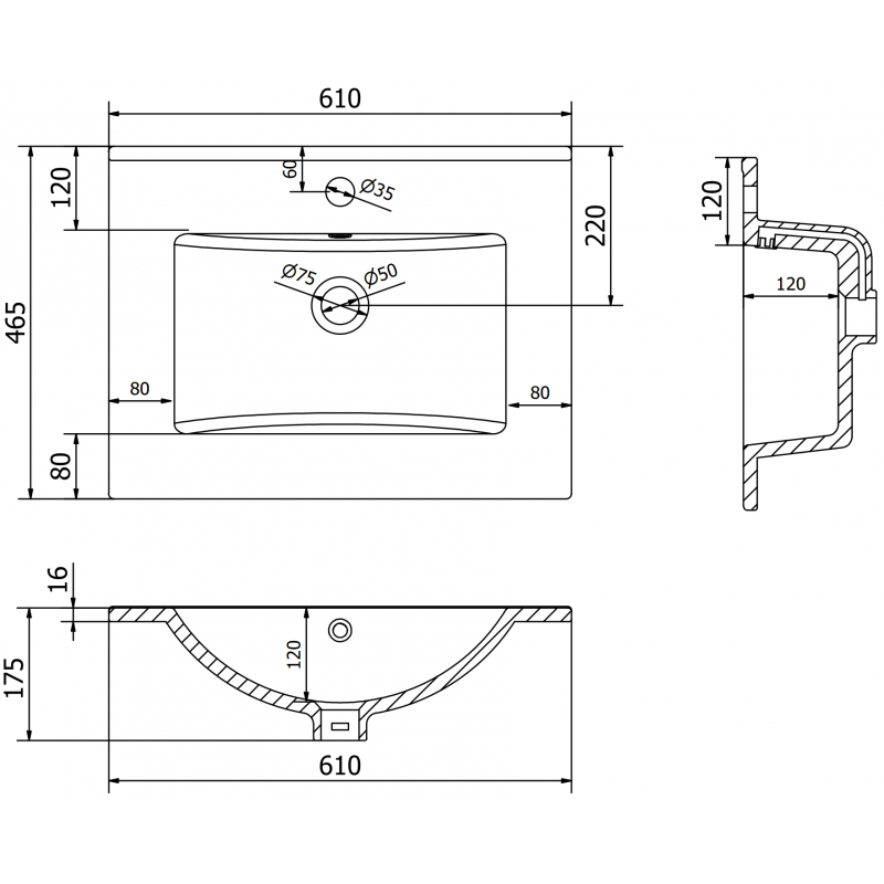 Mexen Atena inset washbasin 61 x 46 cm, black matte - 25016070