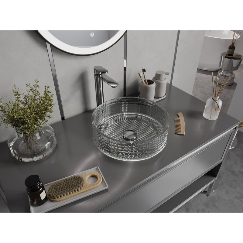 Mexen Lira glass countertop washbasin 37 x 37 cm, transparent - 24053700