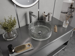 Mexen Lira glass worktop washbasin 37 x 37 cm, transparent - 24053700