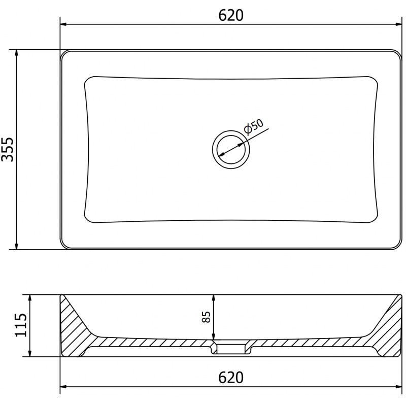 Mexen Nadia Countertop Sink 62 x 35 cm, Matte Black - 21616085