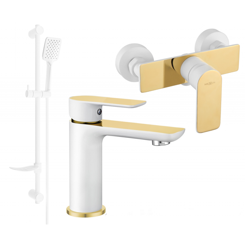 Mexen Alfa DF62 shower set, White/Gold - 745704DF62-25