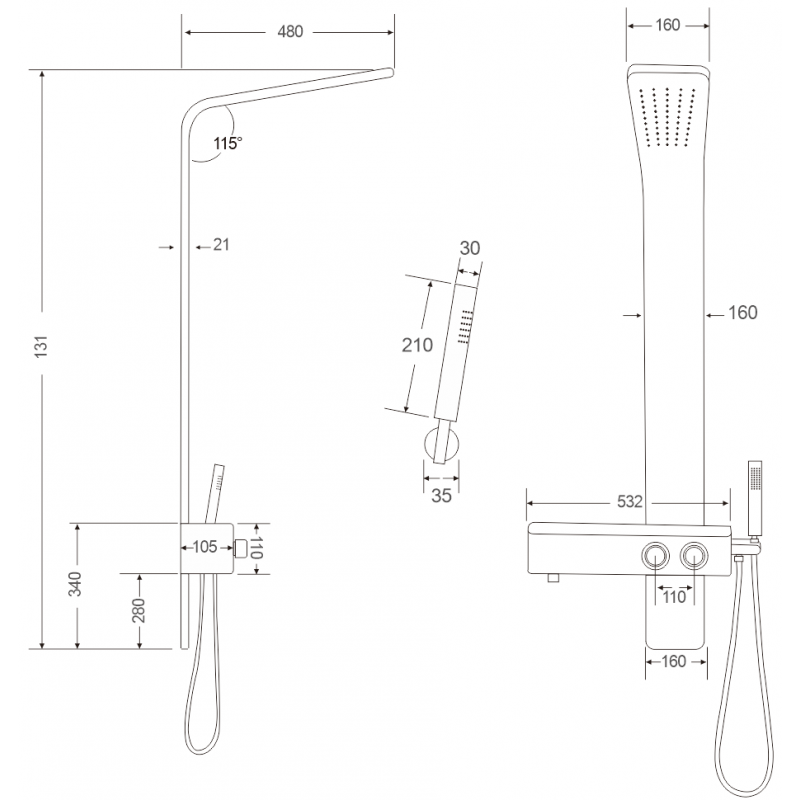 Mexen Sund Shower Panel, Black - 7620-02-70