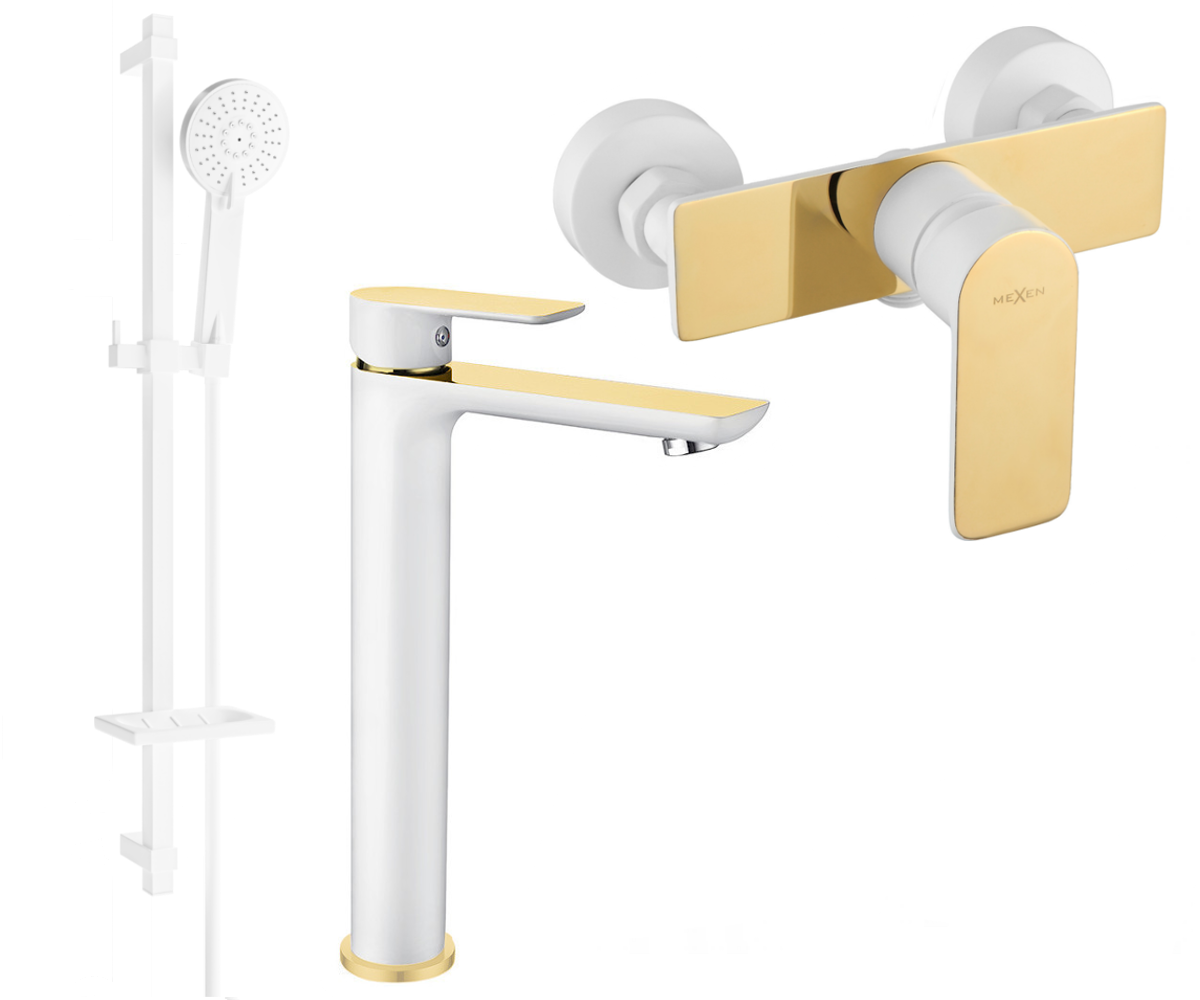 Mexen Alfa DQ40 shower set, White/Gold - 745714DQ40-25