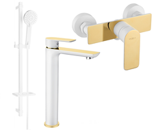 Mexen Alfa DQ40 shower set, White/Gold - 745714DQ40-25