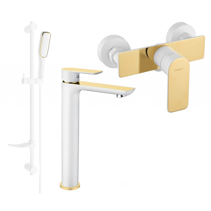 Mexen Alfa DF49 shower set, White/Gold - 745714DF49-25