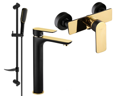 Mexen Alfa DF49 shower set, Black/Gold - 745714DF49-75