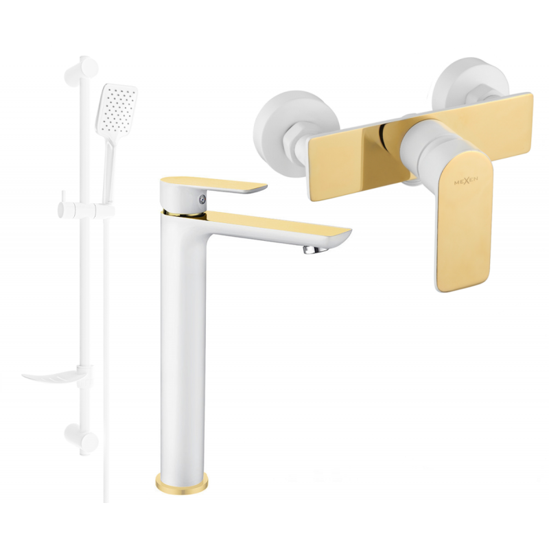 Mexen Alfa DF62 shower set, White/Gold - 745714DF62-25