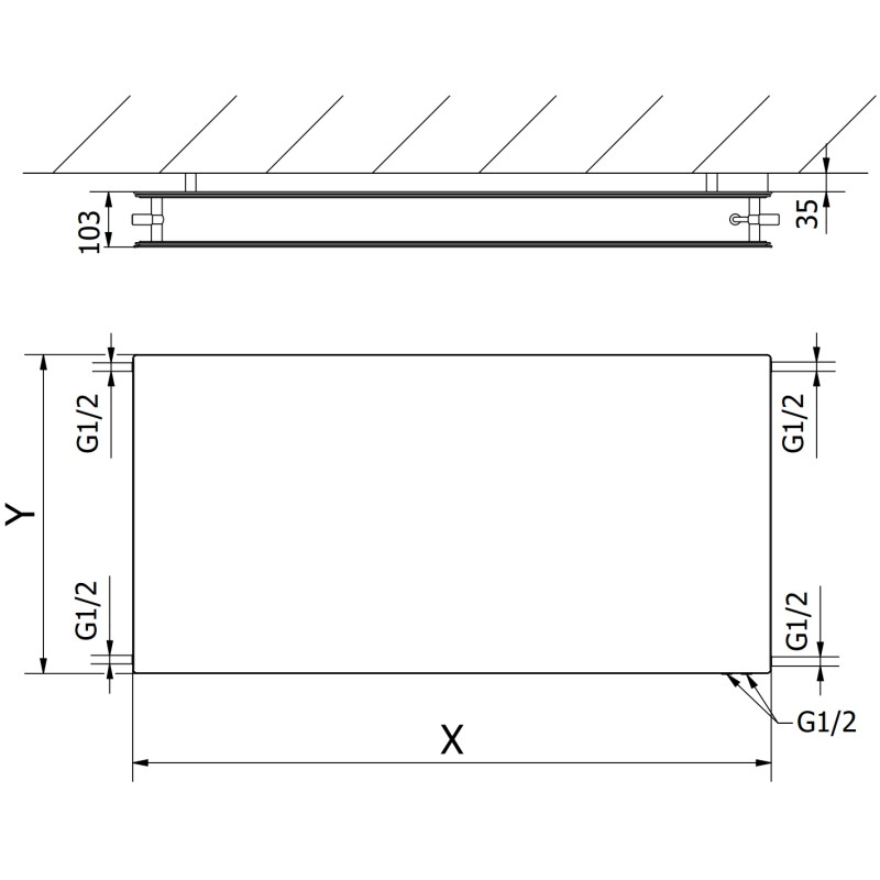Mexen CVHF20 Hygiene Flat panel radiator 500 x 1800 mm, bottom connection, 1553 W, white - W620HF-050-180-00