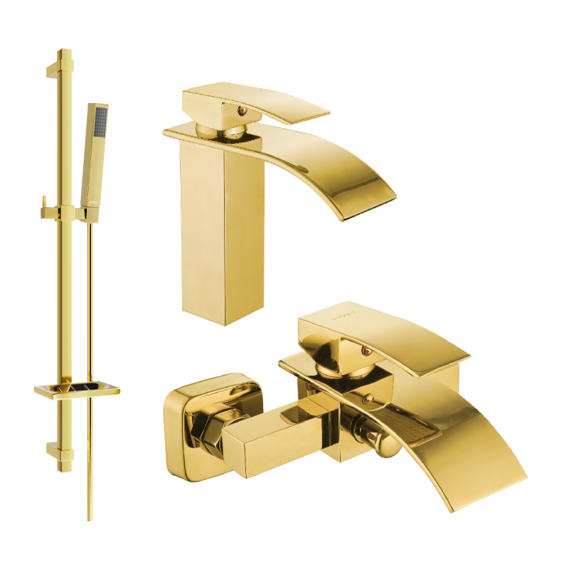 Mexen Aries DQ77 bathtub set, Gold - 744803DQ77-50